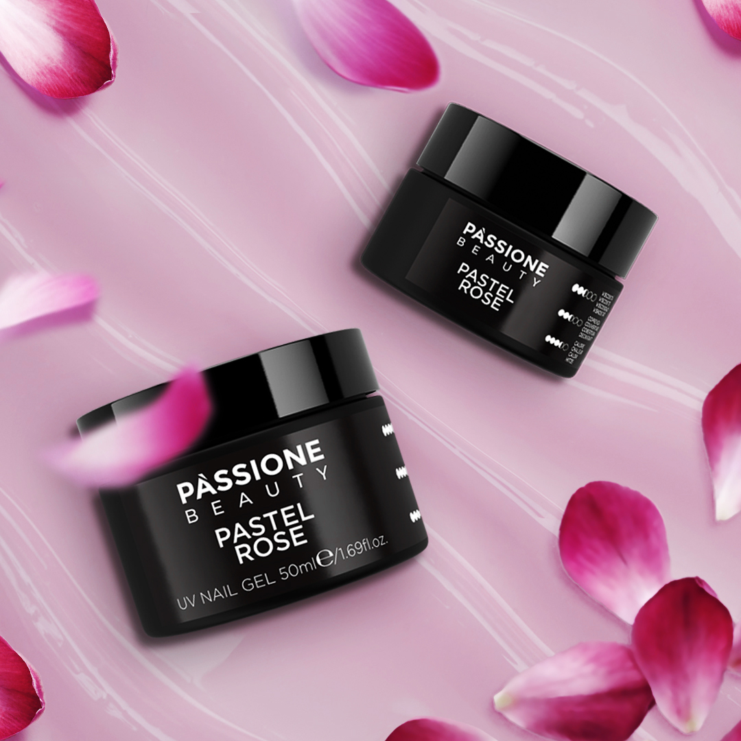 Gel Passione Beauty rose laiteux et rose intense, produits de construction ongles effet brillant pour nail art professionnel