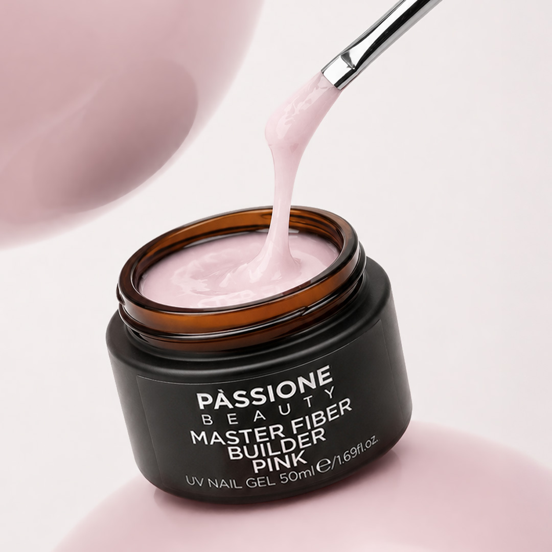 Gel costruttore rosa lattiginoso Master Fiber Builder Pink Passione Beauty, UV nail gel autolivellante per ricostruzione unghie