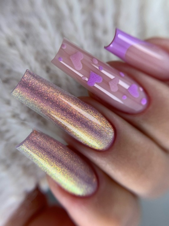 Passione Beauty ongles chrome irisé rose et or, effet miroir, vernis semi-permanent, nail art brillant, reconstruction gel