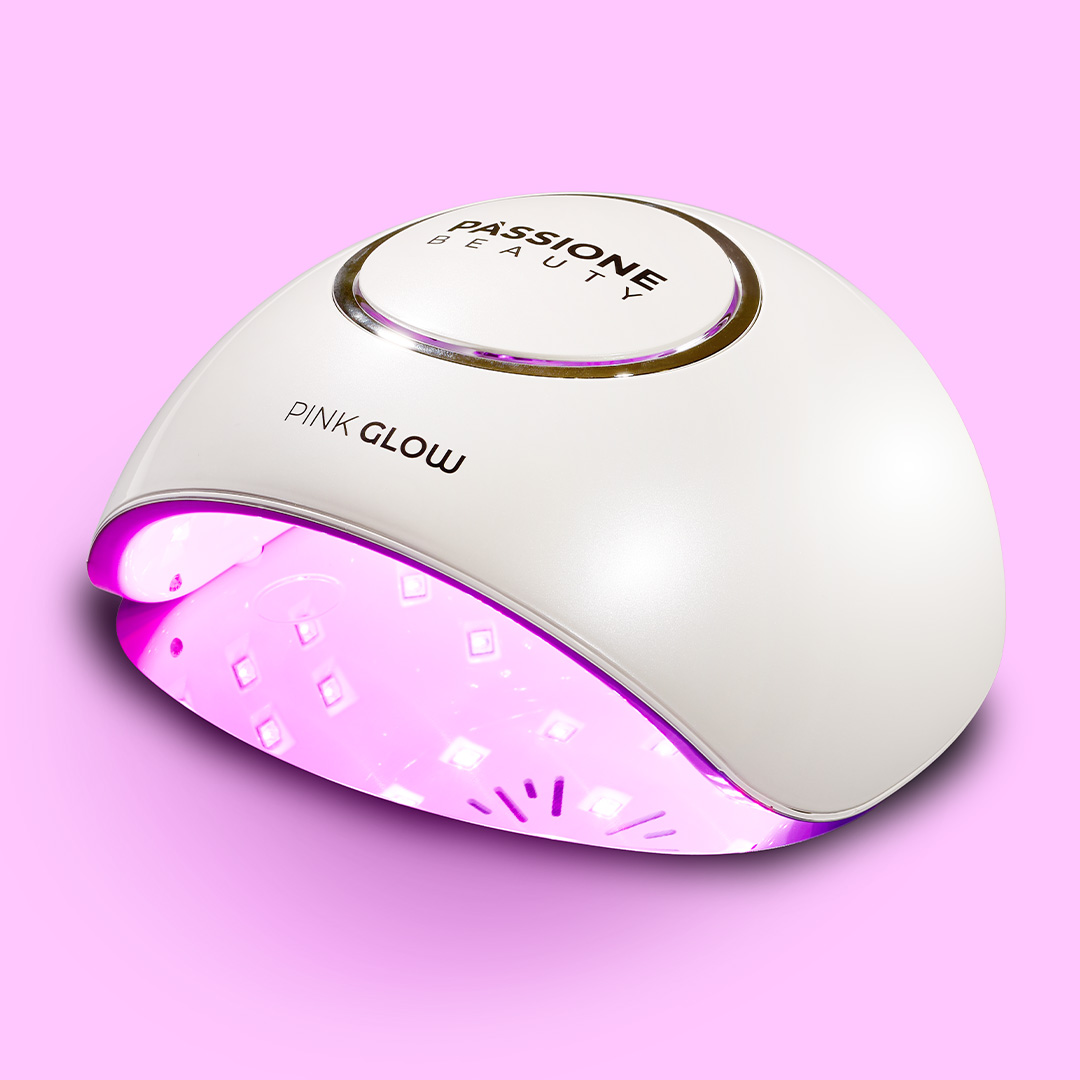 Lampada professionale Pink Glow Passione Beauty per polimerizzazione smalto semipermanente e ricostruzione unghie gel con luce rosa.
