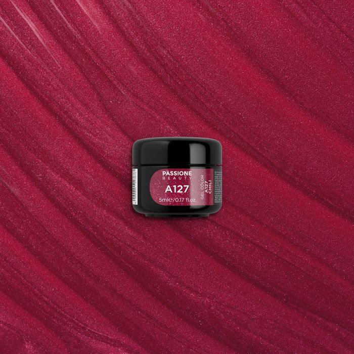 Gel couleur A127 Chili - Gel couleur rouge foncé avec micro-paillettes - détail 1