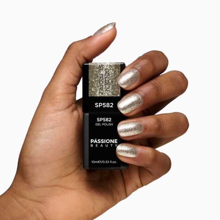 Gel Nail Polish SP582 Golden St. Tropez - Glitter Chrome Gold Gel Polish - detail 1
