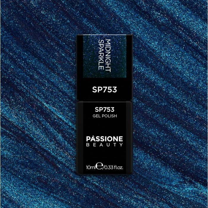Gel Nail Polish SP753 Midnight Sparkle - Midnight blue semi-permanent polish with emerald micro-glitter - detail 1