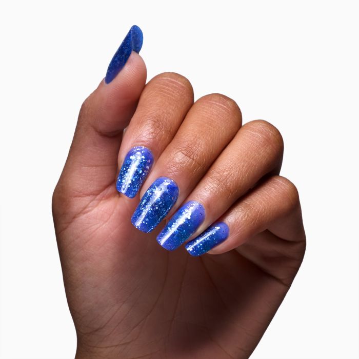 Glass Glitter Blue 15 ml - Gel de construction auto-égalisant bleu effet verre avec paillettes argentées - détail 1