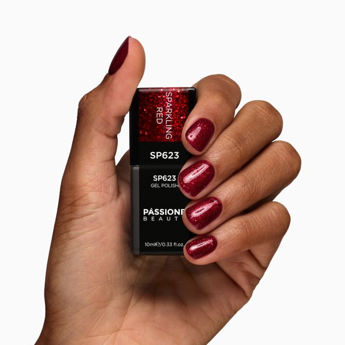 Gel Nail Polish SP623 Sparkling Red - Deep Red Gel Polish with Red Glitter - detail 1