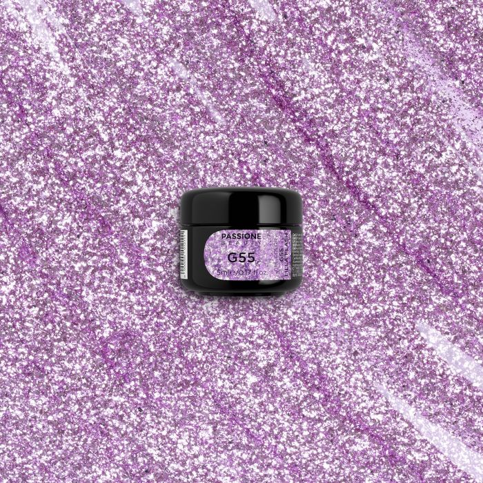 Gel Glitter G55 Lilac Flash  - Gel Glitter lilla - détail 2