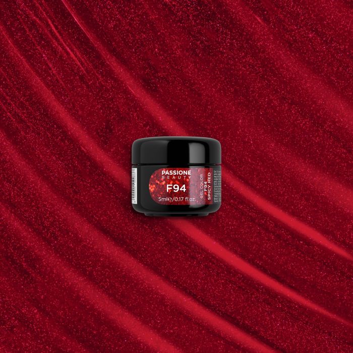 Gel Couleur F94 Spicy Red - Gel couleur auto-scellant rouge avec micro-paillettes - détail 1