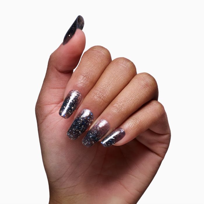 Glass Glitter Black 15 ml - Gel de construction auto-égalisant noir effet verre avec paillettes argentées - détail 1