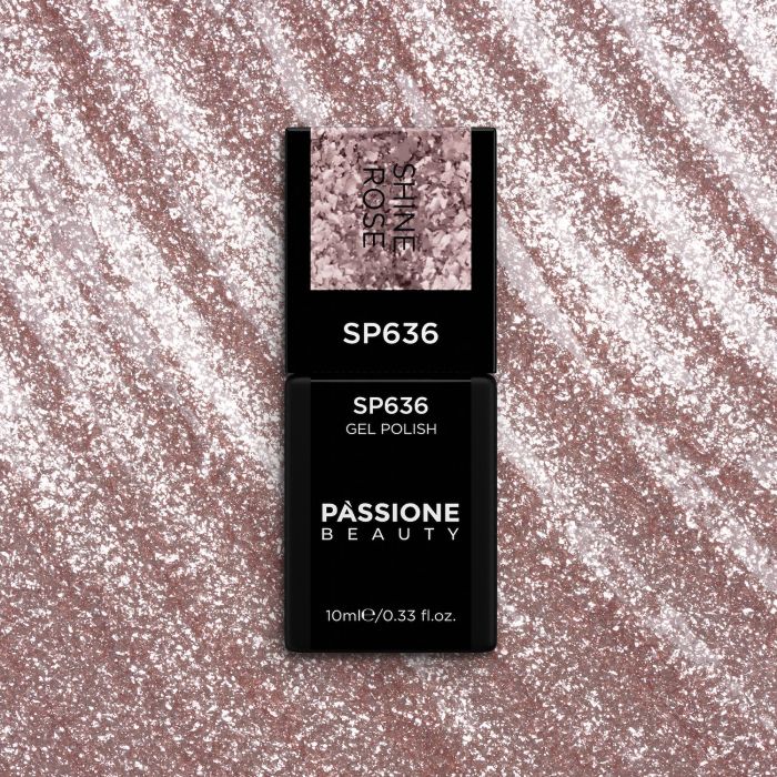 Gel Nail Polish SP636 Shine Rose - Rose Gold Gel Polish with Gold Glitter and Silver Flakes - detail 1