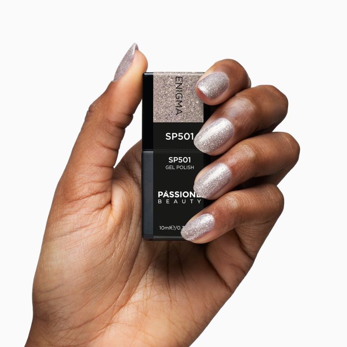 Gel Polish SP501 Enigma - Glitter Golden Sand Gel Polishwith reflective effect - detail 1