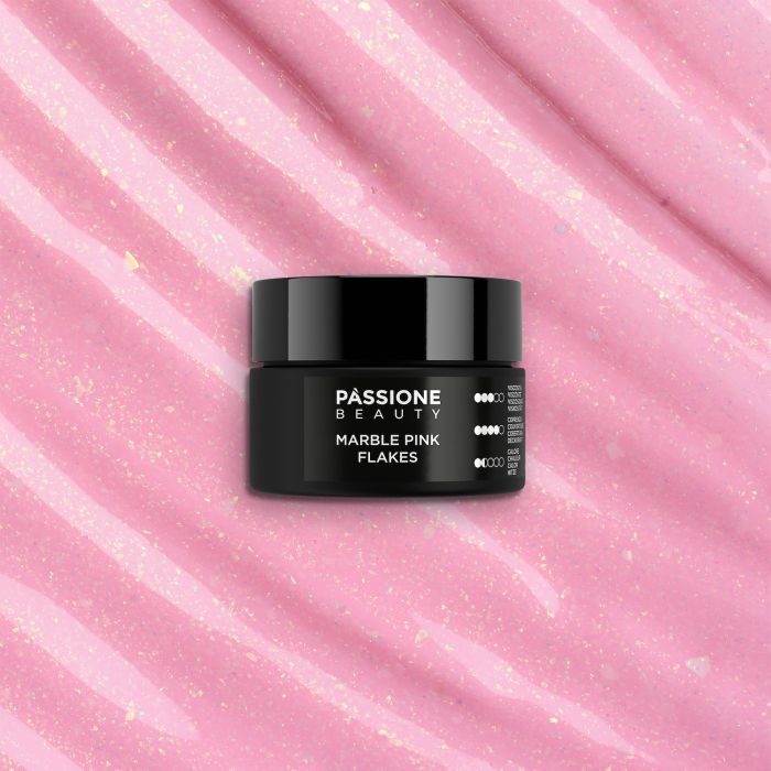 Marble Pink Flakes 15 ml - Gel de construction auto-égalisant rose avec flakes et micro-flakes holographiques - détail 2