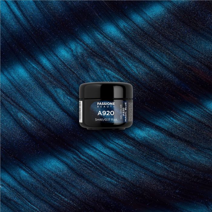 Gel couleur A920 Magic Blue - Gel couleurCat's Eyes bleu intense avec micro-paillettes claires  - détail 2