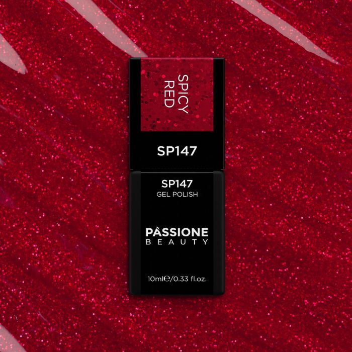 UV-Nagellack SP147 Spicy Red - UV-Nagellack Rot mit roten Glitzern - Detail 2