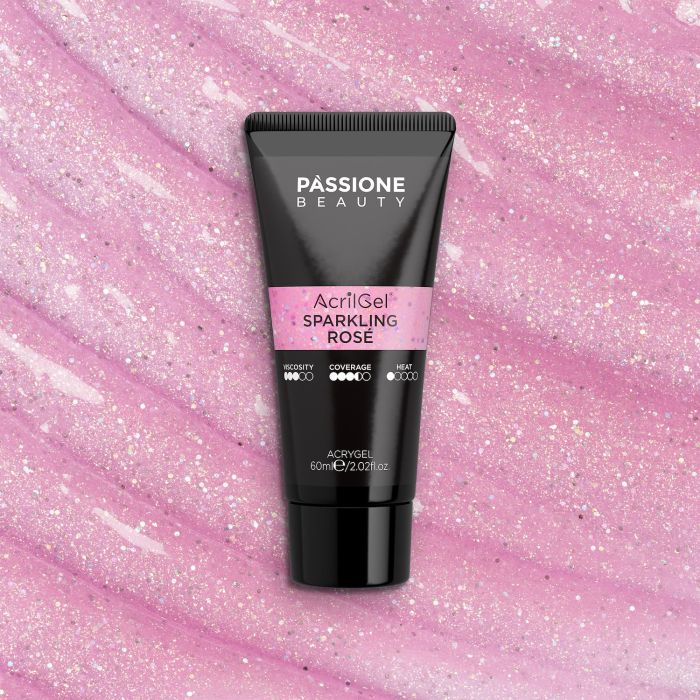 Acrygel® Sparkling Rosè 60 ml - Acrylic Gel Cool Sheer Pink with Gold Micro-glitter and Holographic Sequins - detail 3