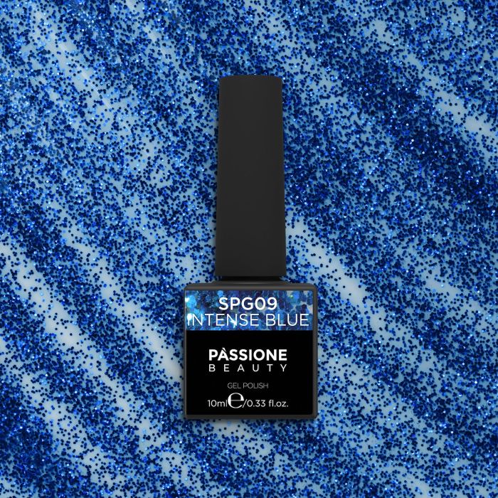 Esmalte Semipermanente EPG09 Intense Blue - Esmalte semipermanente EPG09 Intense Blue, transparente con microbrillos azul claro y azul oscuro - detalle 1