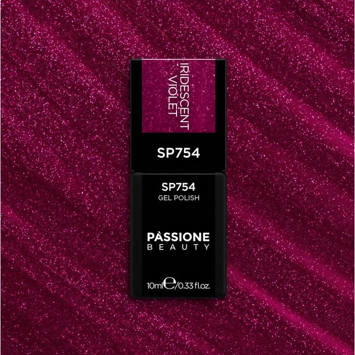 Gel Nail Polish SP754 Iridescent Violet - Violet semi-permanent polish with magenta micro-glitter - detail 1
