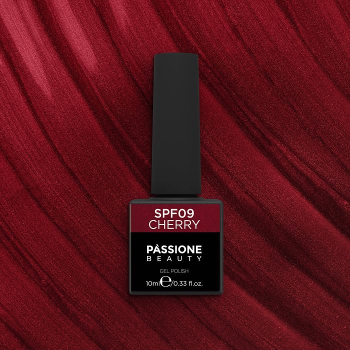 Colore semipermanente SPF09 Cherry - Gel semipermanente colorato SPF09 Cherry, Bordeaux, acceso da riflessi luminosi - dettaglio 1