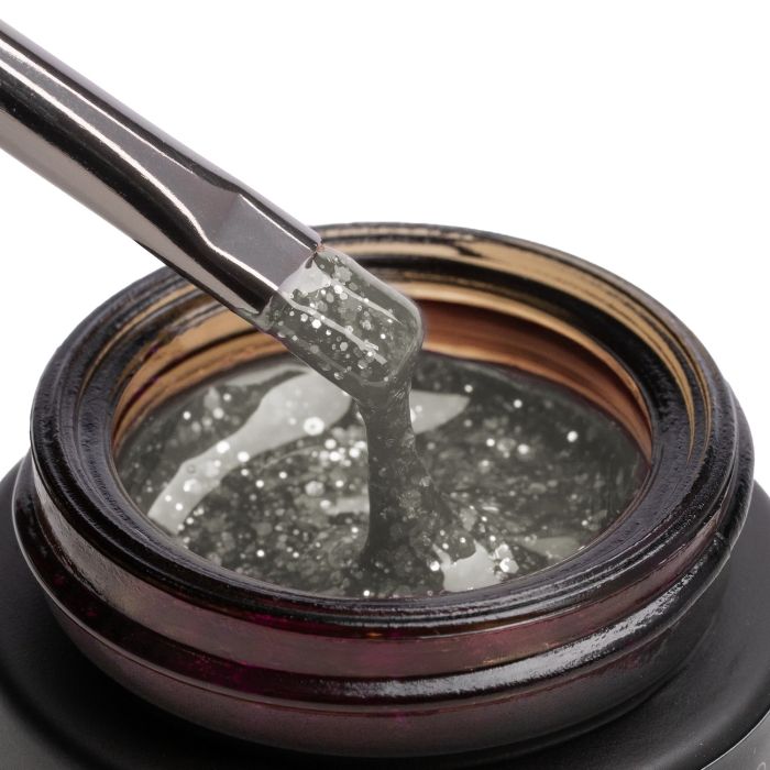 Glass Glitter Black 15ml - Gel costruttore nero effetto vetro glitterato, 15ml - dettaglio 2