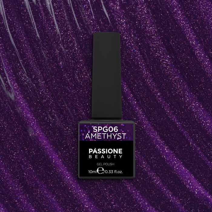 Gel Nail Polish GPG06 Amethyst  - GPG06 Amethyst gel polish, violet with micro glitter - detail 2