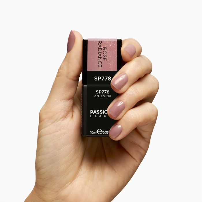 Vernis semi-permanent SP778 Rose Radiance - Vernis semi-permanent rose foncé laiteux avec micro-paillettes or et multicolores extra-fines - détail 1