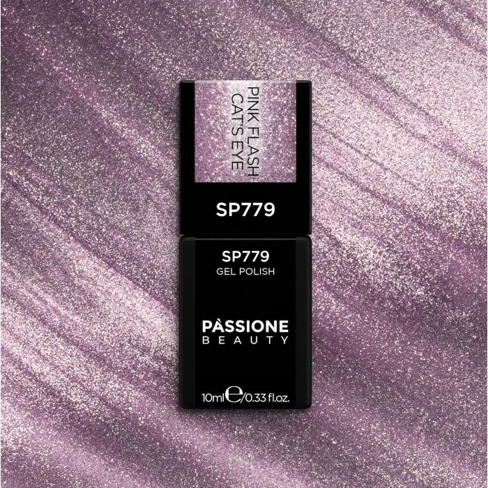 Gel Nail Polish SP779 Pink Flash Cat's Eyes - Cool pink gel polish with silver glitter flash cat's eyes effect - detail 1