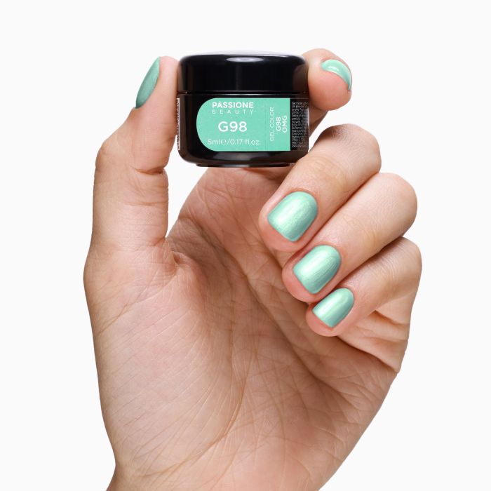 Gel glitter G98 Omg - Gel couleur pailleté vert aigue-marine, avec un léger effet perlé - détail 2