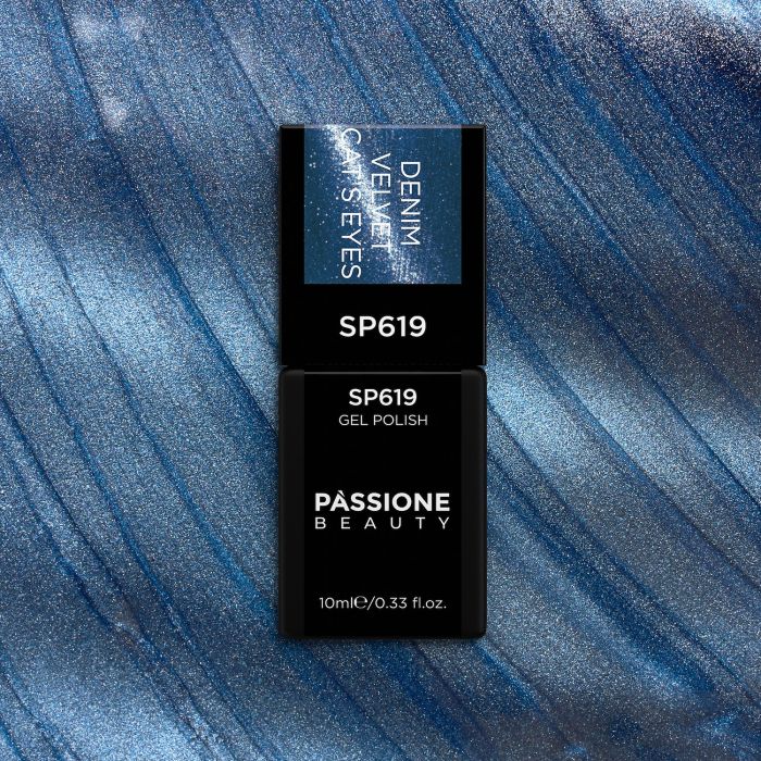 UV Nagellack SP619 Denim Velvet  Cat's Eye - UV Nagellack in samtigem Jeansblau Cat's Eyes - Detail 2