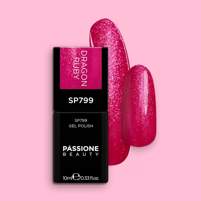 Esmalte semipermanente SP799 Dragon Ruby - Esmalte semipermanente fucsia con micro-purpurina fucsia