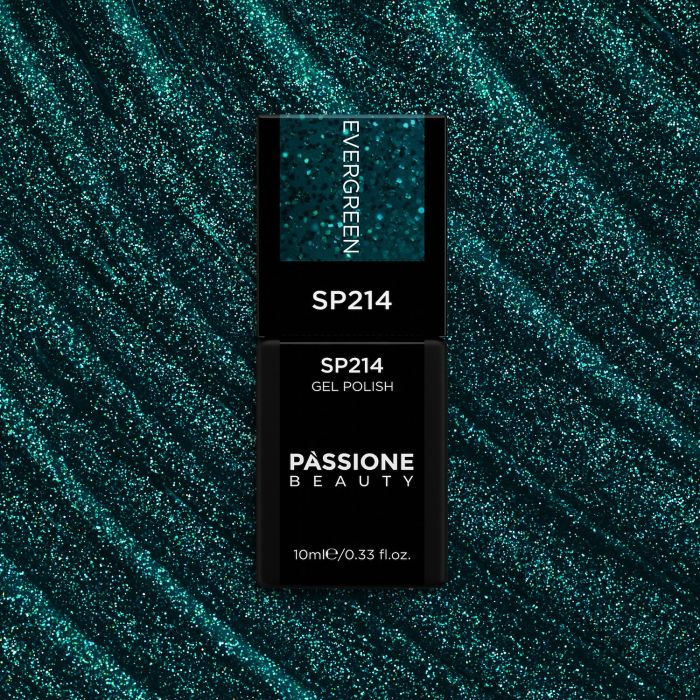Vernis semi-permanent SP214 Evergreen - Vernis semi-permanent pétrole avec micro-paillettes vertes - détail 3
