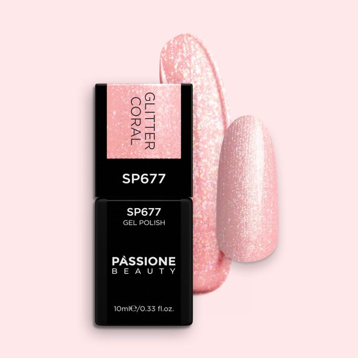 Gel Nail Polish SP677 Glitter Coral