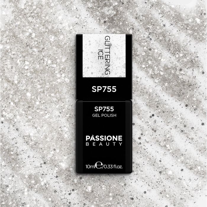 Gel Nail Polish SP755 Glittering Ice - Clear semi-permanent polish with silver glitter and sequins - detail 1
