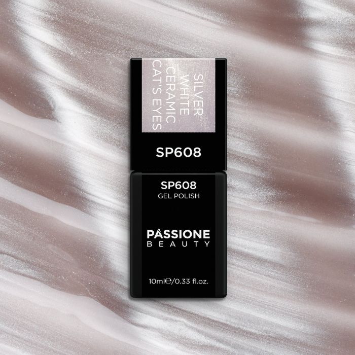 Gel Nail Polish SP608 Silver White Ceramic Cat Eye - Grey Taupe Gel Polish with Cat Eye Effect - detail 3
