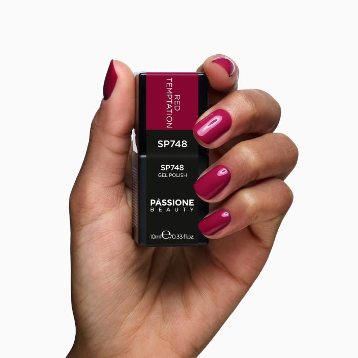 gel Nail Polish SP748 Red Temptation - Cool-toned red-magenta gel polish - detail 1