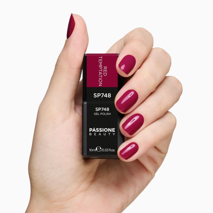 gel Nail Polish SP748 Red Temptation - Cool-toned red-magenta gel polish - detail 2
