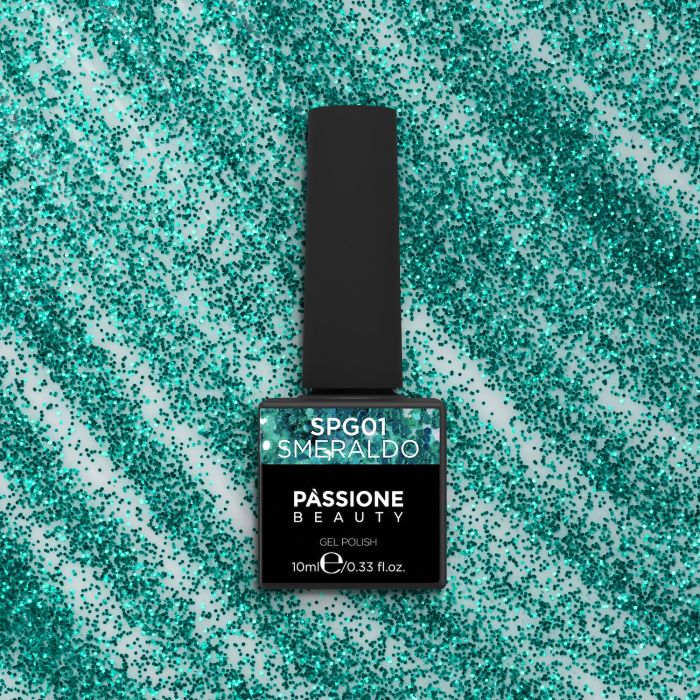 Gel Nail Polish GPG01 Smeraldo  - GPG01 Smeraldo gel polish, transparent with green micro glitter  - detail 2