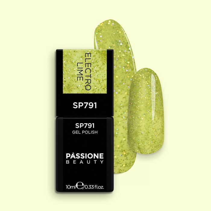 Smalto semipermanente SP791 Electro Lime - Colore semipermanente Lime con micro-glitter olografici