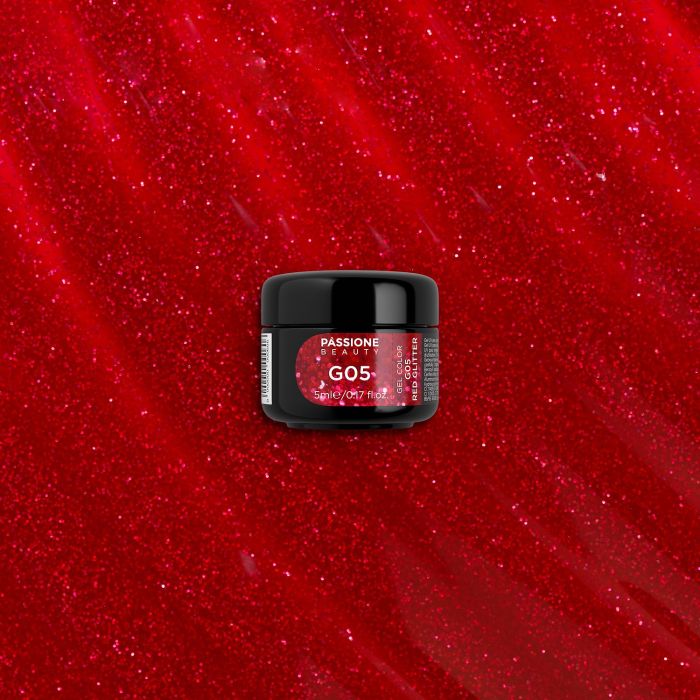 Gel Glitter G05 Red Glitter - Gel couleur pailleté rouge - détail 3
