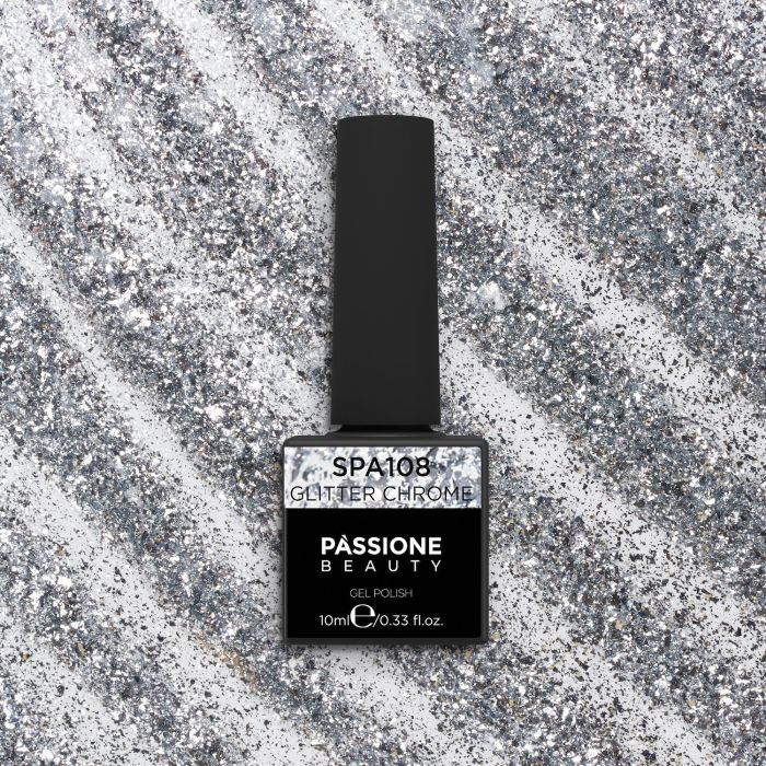 Esmalte Semipermanente EPA108 Glitter Chrome - Esmalte semipermanente EPA108 Glitter Chrome, con escamas plateadas  - detalle 2