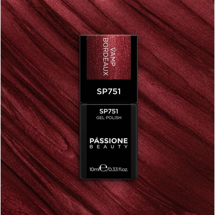 Gel Nail Polish SP751 Vamp Bordeaux - Metallic burgundy gel polish - detail 1