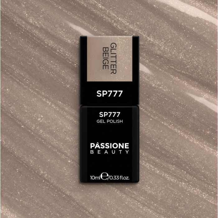 Gel Nail Polish SP777 Glitter Beige - Milky beige gel polish with gold and multicolour micro-glitter - detail 1