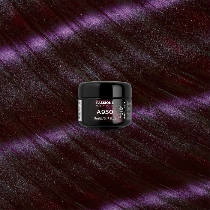 Gel couleur A950 Magic Red - Gel couleurCat's Eyes bordeaux foncé avec micro-paillettes  - détail 3