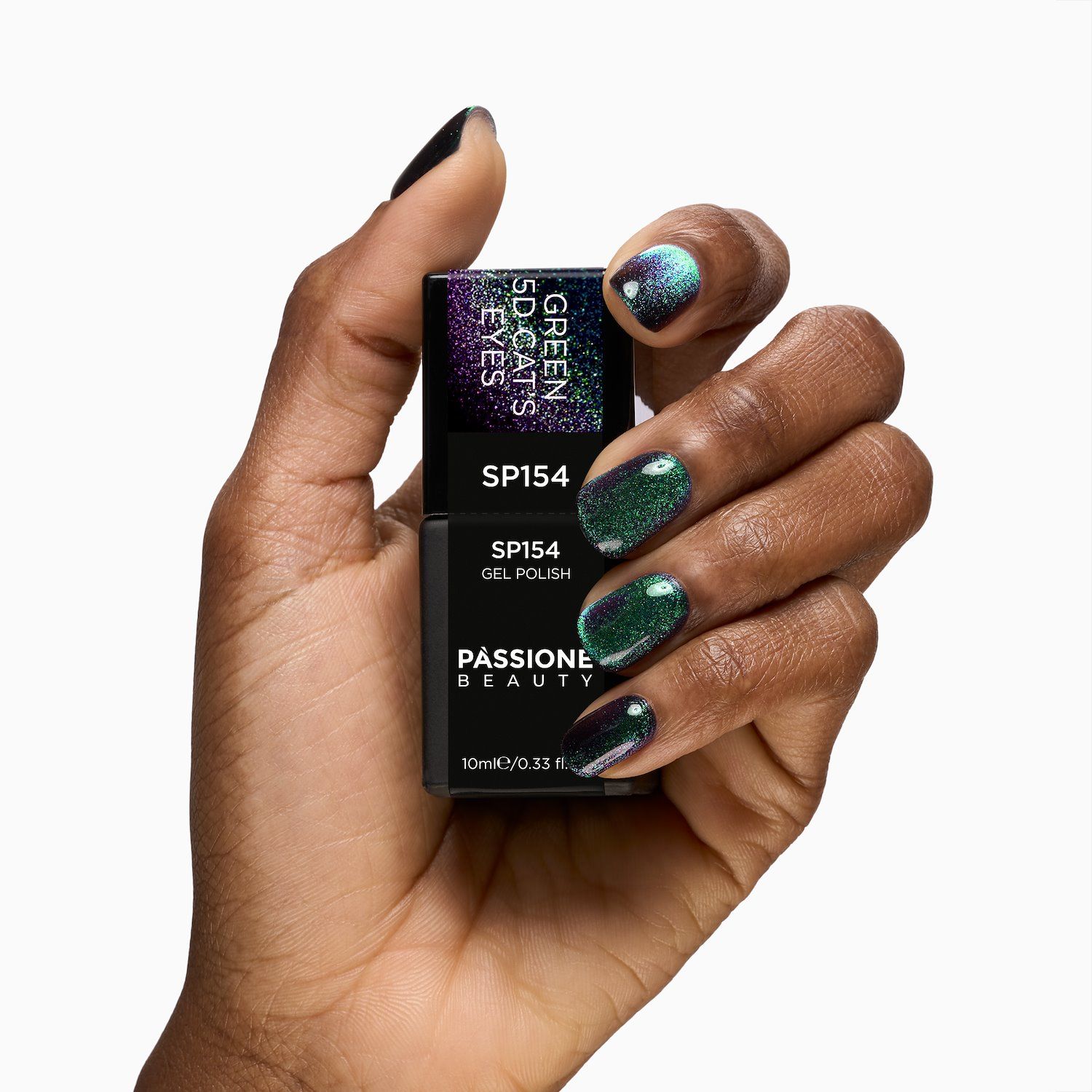 Gel Nail Polish SP154 Green 5D Cat Eye - Green Gel Polish with Cat Eye Effect - detail 1