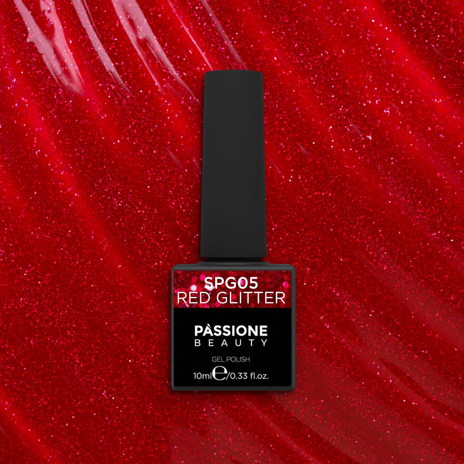 Gel Polish GPG05 Red Glitter - GPG05 Red gel polish, red with micro glitter - detail 1