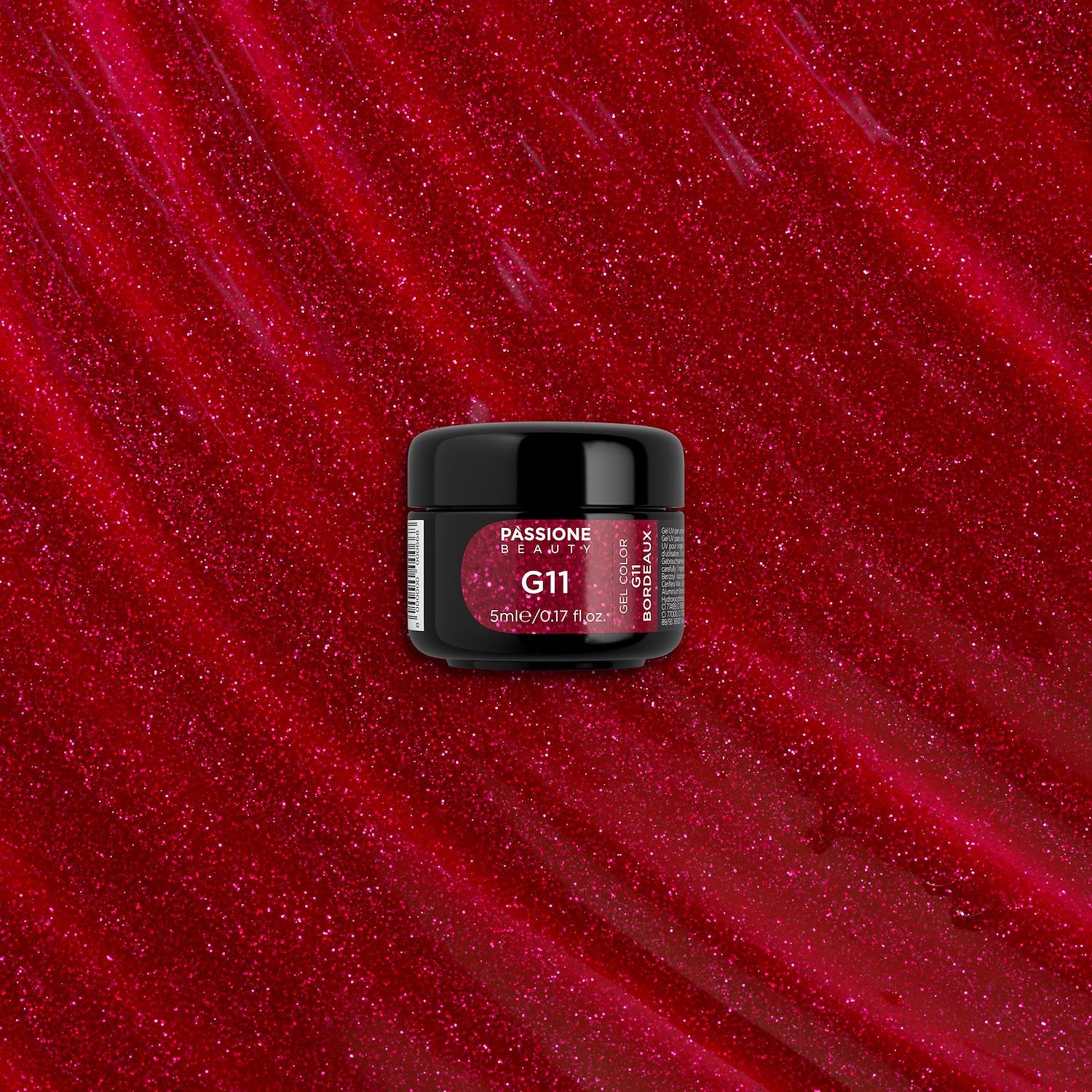 Glitter Farbgel G11 Bordeaux - Farbgel in Bordeauxrot mit Microglitter - Detail 1