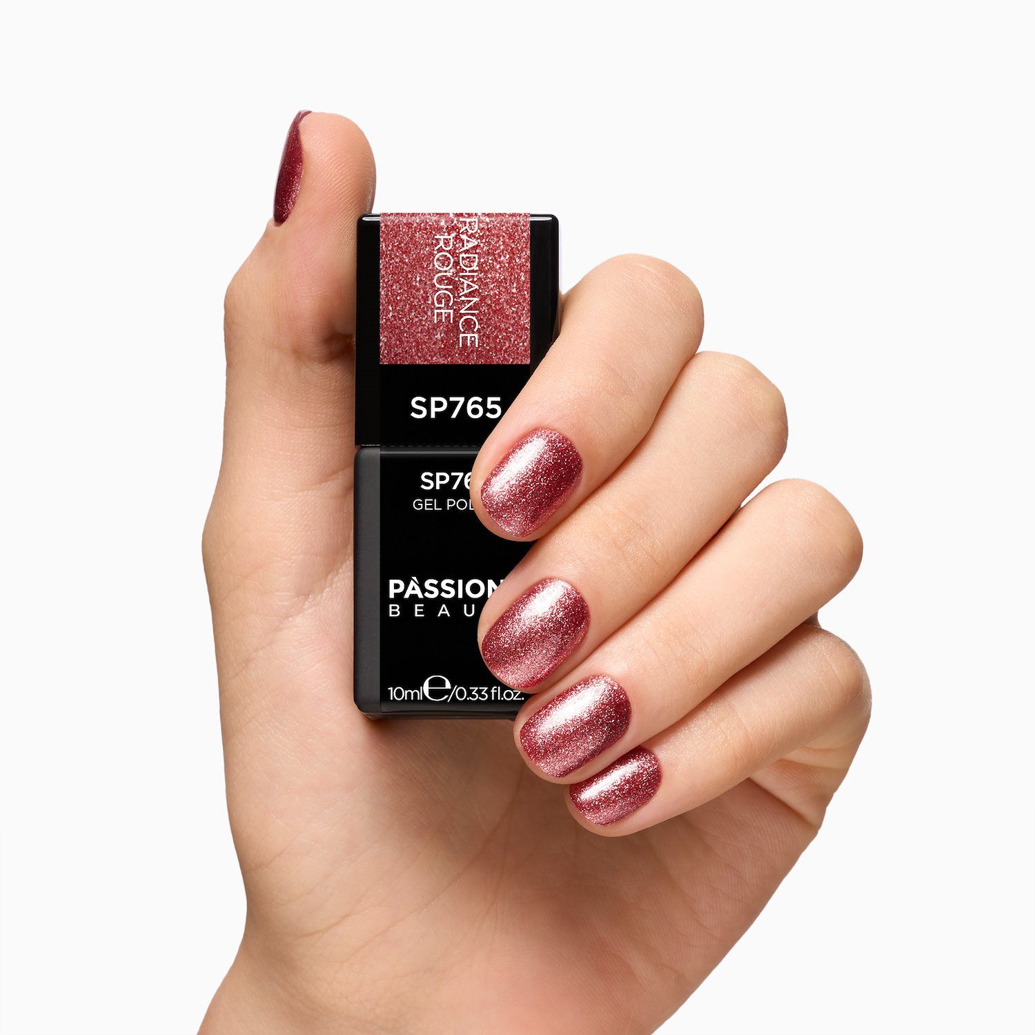 Esmalte semipermanente SP765 Radiance Rouge - Esmalte semipermanente rojo ladrillo con purpurina - detalle 1