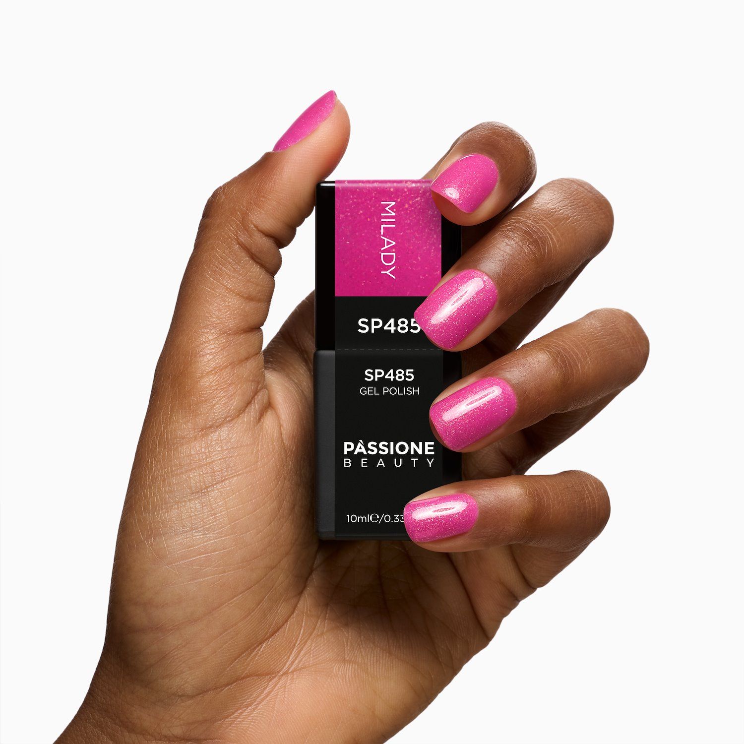 Gel Nail Polish SP485 Milady - Magenta red gel polish with golden pearlescent effect - detail 1