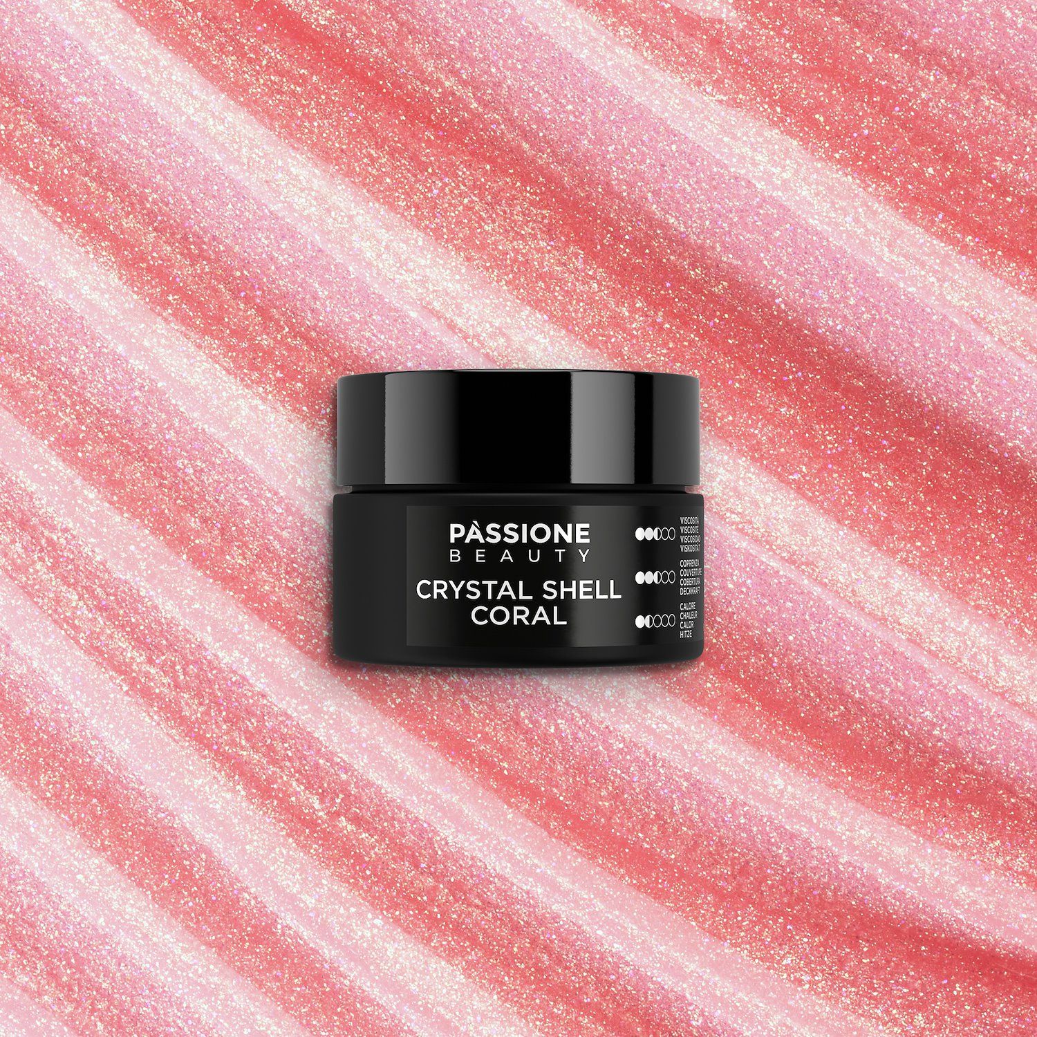 Crystal Shell Coral 15 ml - Gel de construction auto-égalisant rose corail avec micro-paillettes holographiques - détail 1