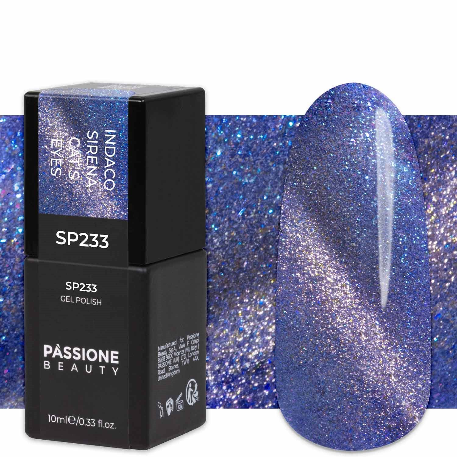 Gel Nail Polish GP233 Indaco Sirena Cat's Eyes  - Vernis semi-permanent Cat's Eyes indigo avec micro-paillettes