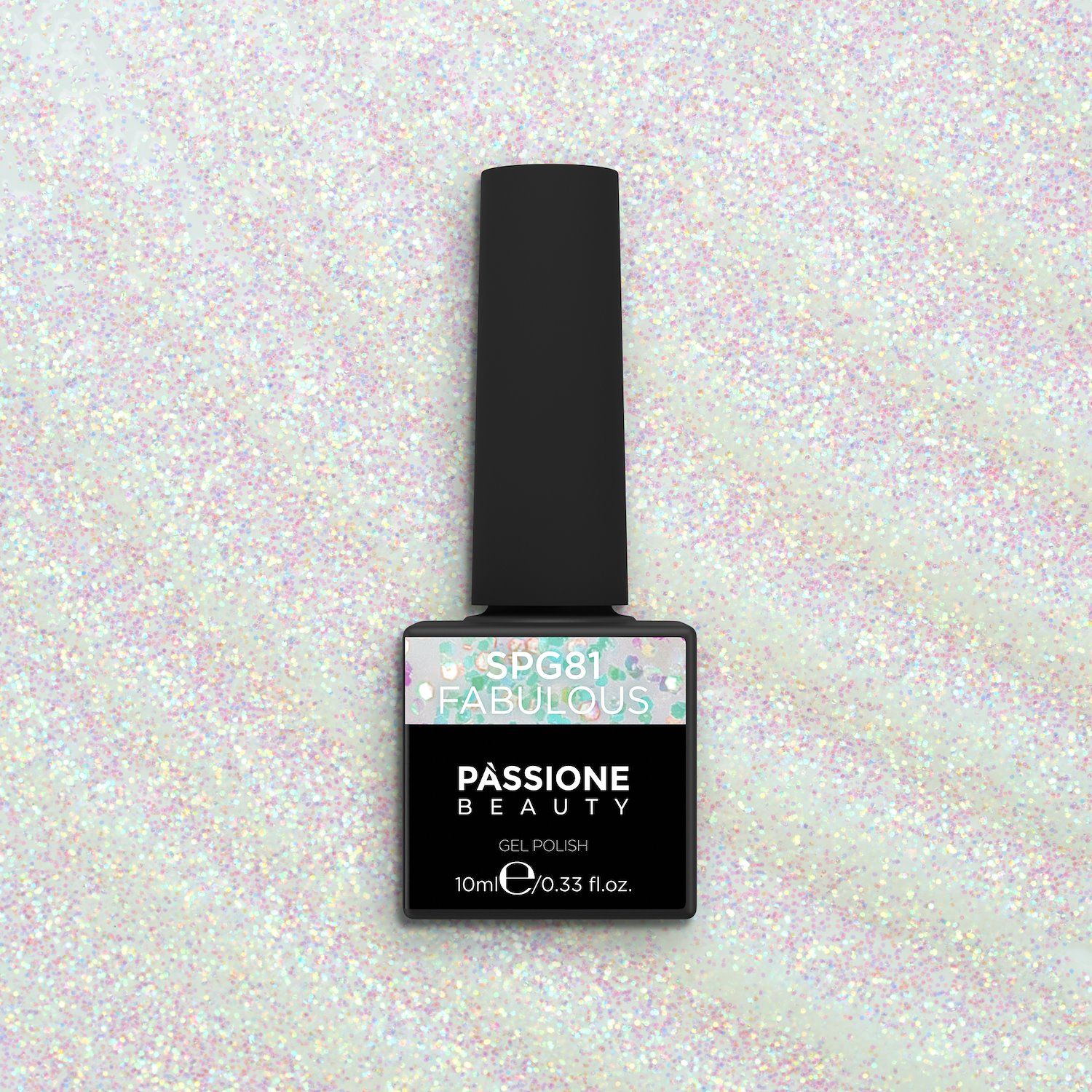 Vernis semi-permanent SPG81 Fabulous - Vernis semi-permanent transparent avec micro-paillettes roses et opalescente aux reflets verts - détail 1