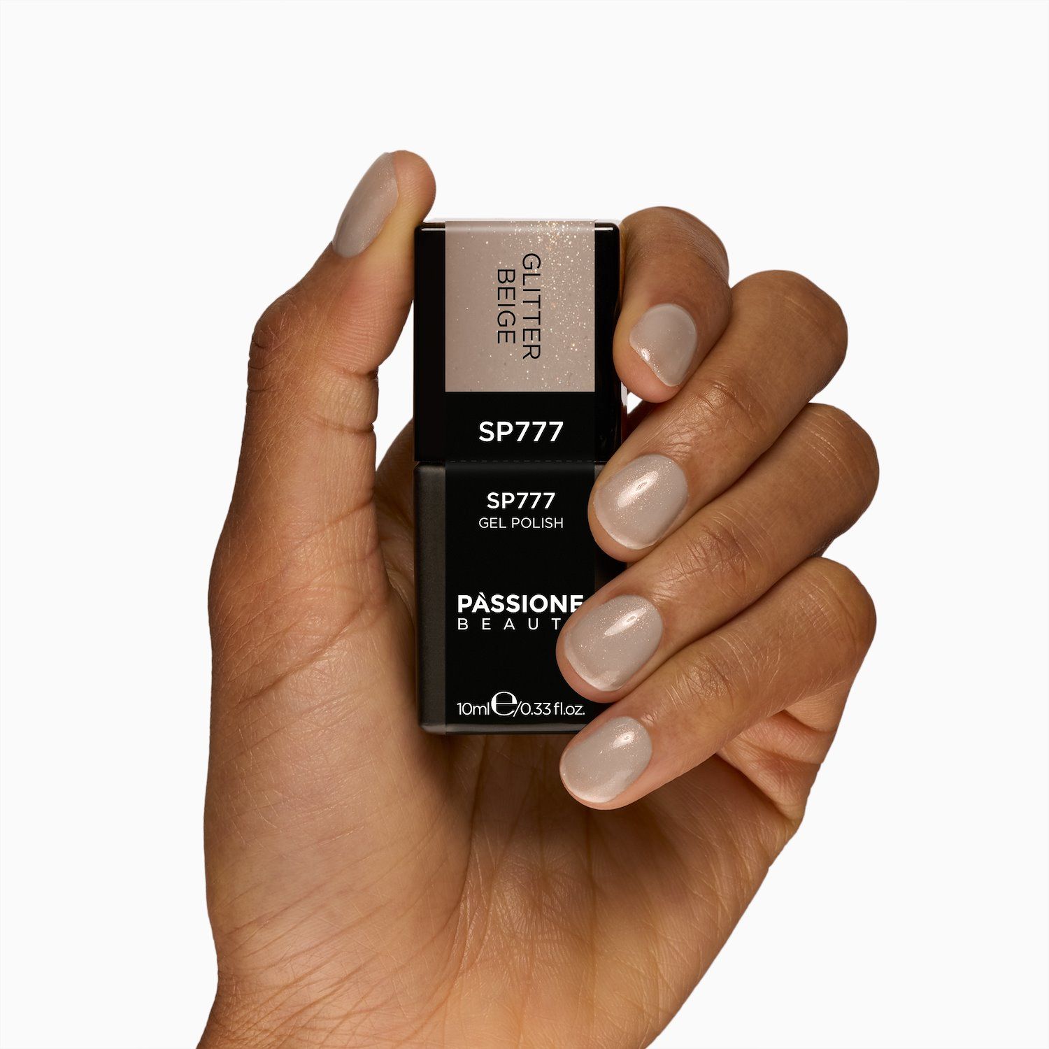 Vernis semi-permanent SP777 Glitter Beige - Vernis semi-permanent beige laiteux avec micro-paillettes or et multicolores - détail 1
